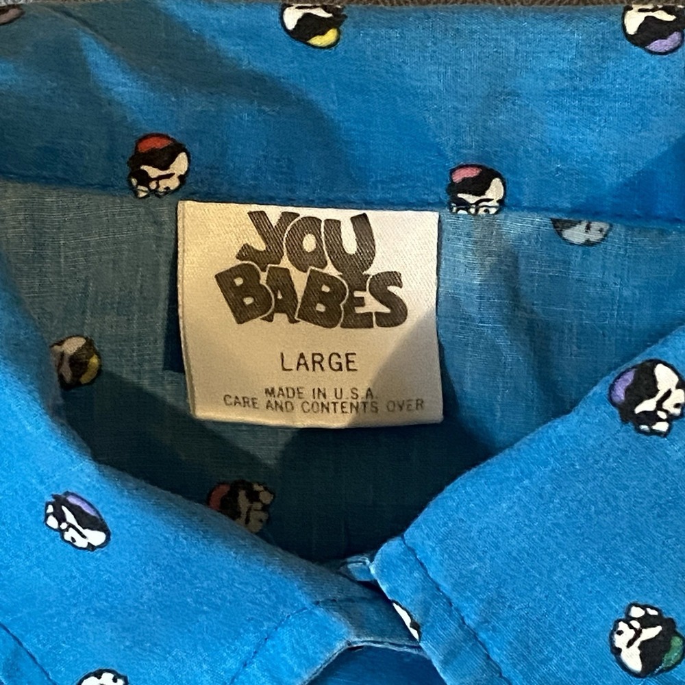VTG 70s/80s YOU BABES Button-Up Shirt Women's L Chubby Panda Rare Unique Playful